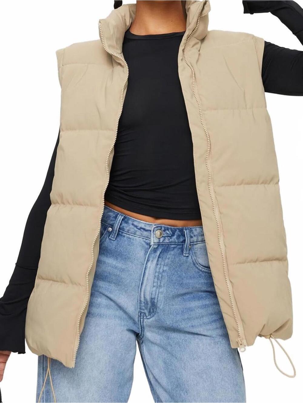 Princess Polly Edison Women’s Puffer Vest Beige Zip Closure Size 4 NWT